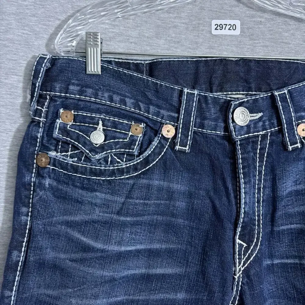 True Religion Men's 36 Blue Denim Ricky Big T Straight Leg Flap Pocket Jeans